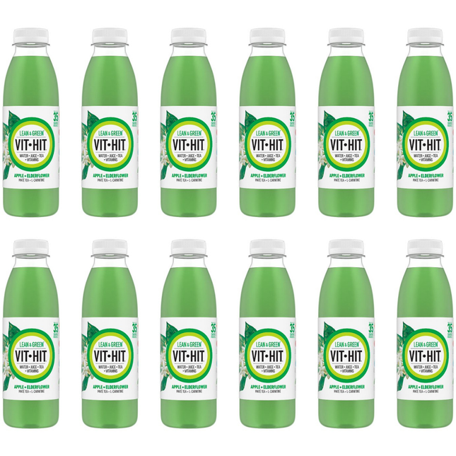 VIT HIT Lean & Green Apple and Elderflower vitamin drink, wholesale case of 12 x 500ml bottles.