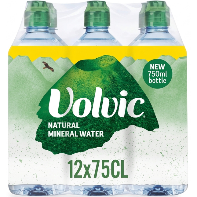 Volvic Natural Mineral Still Water 750ml bottles, wholesale case of 12 bottles.