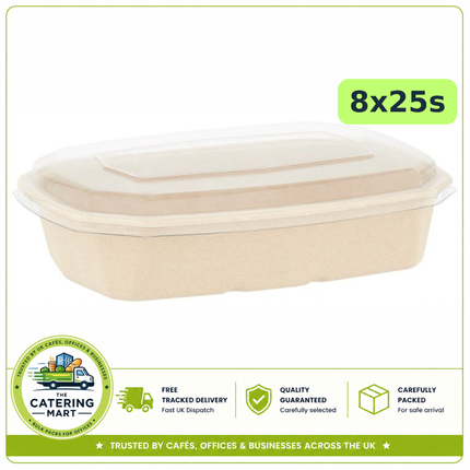 BioPak 950ml Octagon Takeaway Trays and Lids wholesale case containing 8 packs of 25 food containers