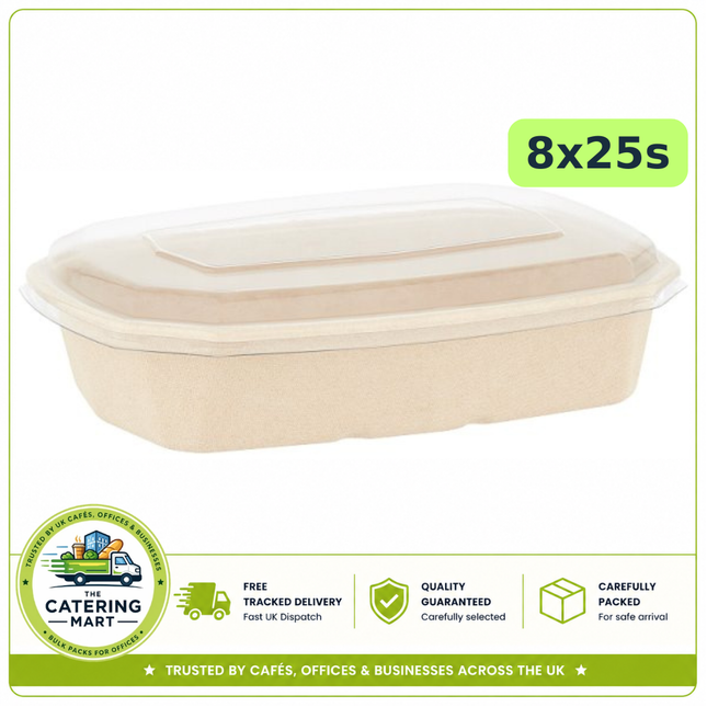 BioPak 950ml Octagon Takeaway Trays and Lids wholesale case containing 8 packs of 25 food containers