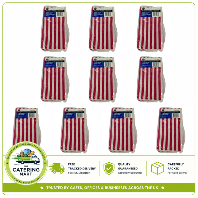 Candy Striped Sweet Bags wholesale case containing 10 packs of 90 bags, 900 bags total