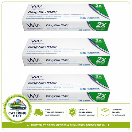 3 x Wrapmaster PVC Cling Film 45cm x 300m 6 refill rolls for wholesale catering kitchens