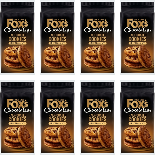 Fox's Chocolatey Half-Coated Cookies Milk Chocolate 8 x 175g | Bulk Cookie Packs