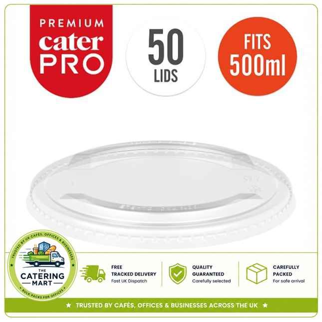 CaterPro Premium 50 clear PET lids for 500ml and 750ml street food bowls