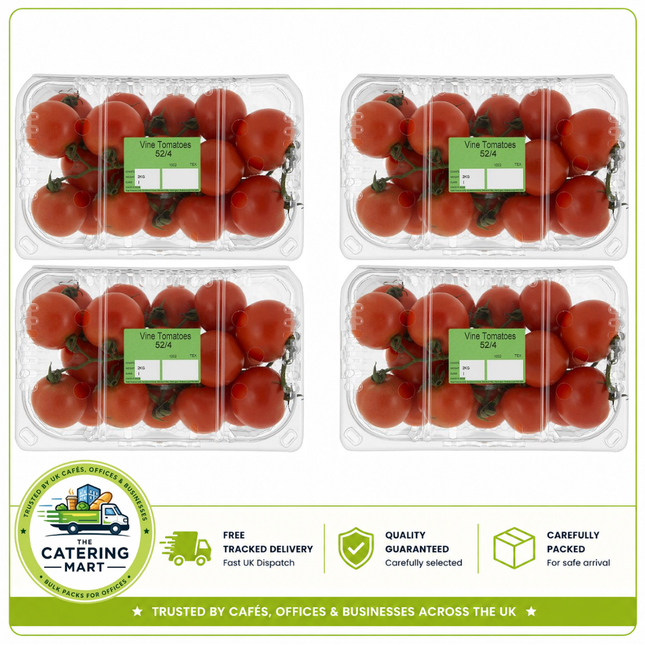 Farm Fresh Vine Tomatoes 4 x 2kg wholesale case containing 8kg of fresh juicy tomatoes on the vine