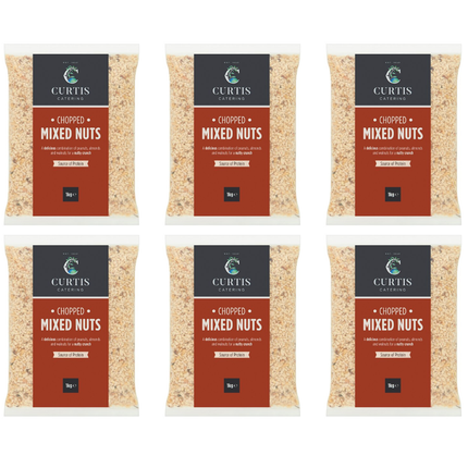 Curtis Catering Chopped Mixed Nuts wholesale case containing 6 x 1kg packs of chopped mixed nuts for cakes, biscuits, desserts and professional baking