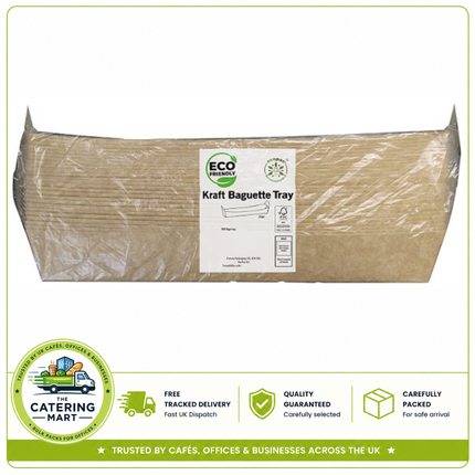 Ecopac pack of 25 kraft baguette trays for takeaway sandwiches and bakery food packaging