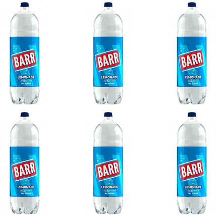 BARR Lemonade carbonated soft drink in a wholesale case of 6 x 2-litre bottles.