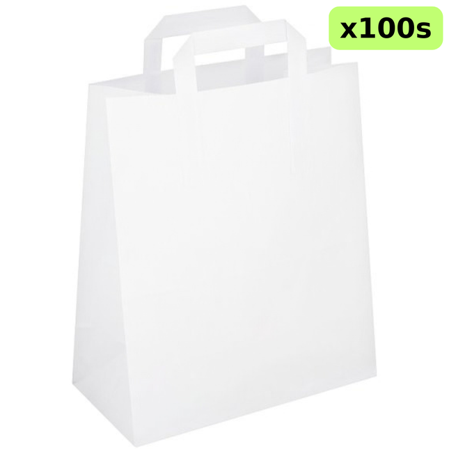 FyNite Small White Block Bottom Takeaway Food Bags 180 x 90 x 205mm 100 pieces