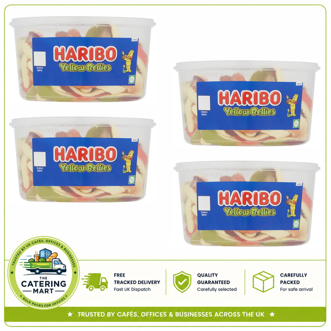 HARIBO Yellow Bellies Fruit Flavour and Foam Gums Sweets wholesale case containing 4 x 768g tubs