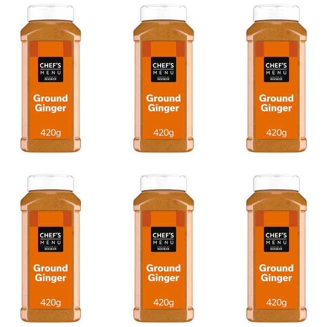 Chef's Menu Ground Ginger wholesale case containing 6 x 420g packs of finely ground ginger spice