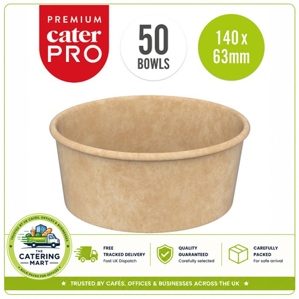 CaterPro Premium 50 kraft street food bowls 750ml for takeaway and catering