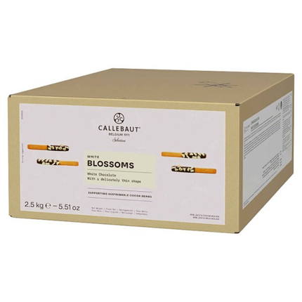 Callebaut Blossoms White Chocolate 2.5kg catering pack of white chocolate curls for cake decoration, desserts, pastries and professional baking