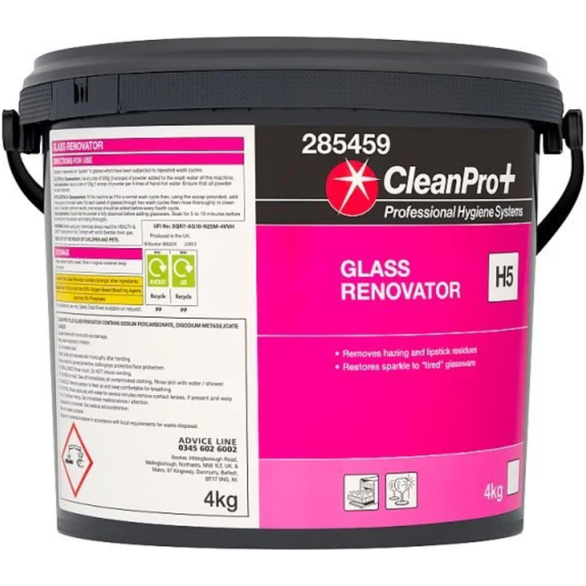 CleanPro+ Glass Renovator 4kg container for professional glass care and maintenance