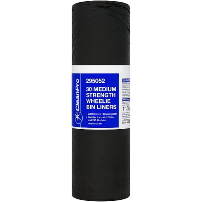 CleanPro Medium Strength Wheelie Bin Liners 30pcs 1.16kg