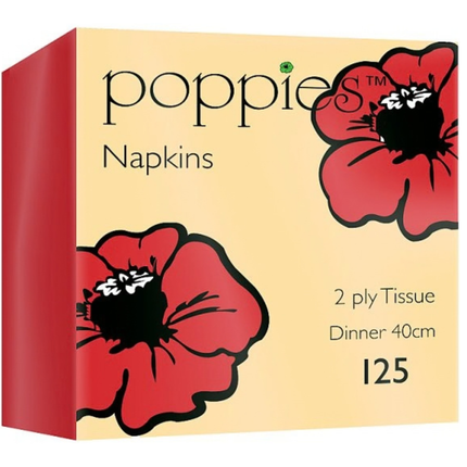 Poppies 125 2-ply 40cm dinner tissue napkins for wholesale catering and hospitality