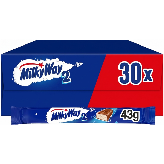 Milky Way Nougat and Milk Chocolate Snack Bars in a wholesale case of 30 individually wrapped 43g bars