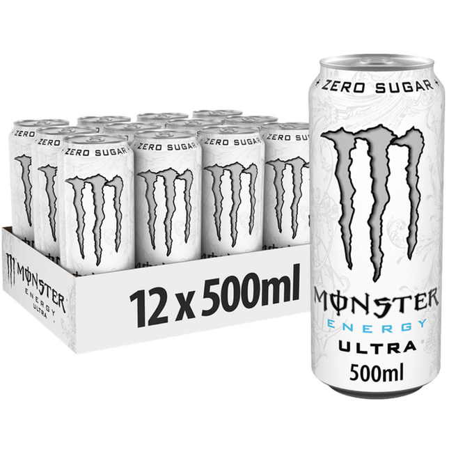 Monster Energy Ultra sugar-free energy drink wholesale case containing 12 x 500ml cans.