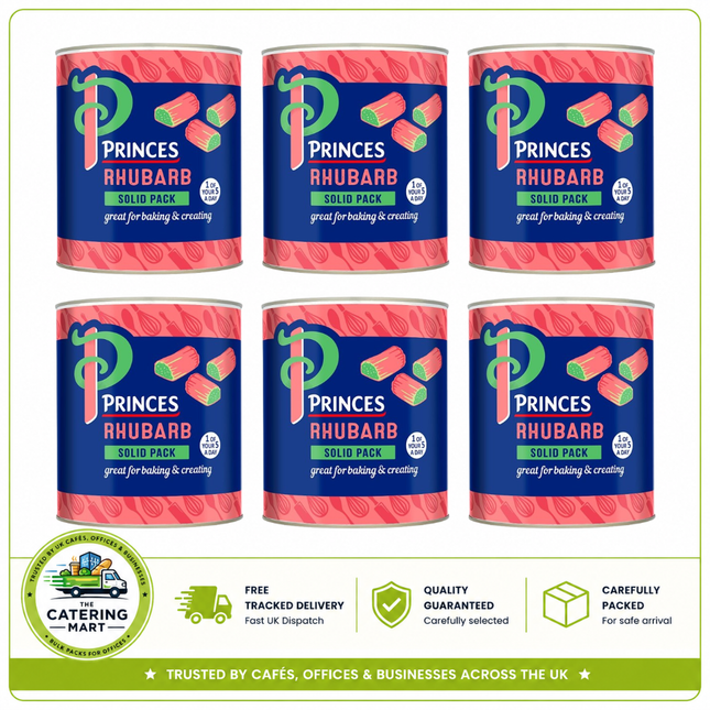 Princes Rhubarb Solid Pack wholesale case containing 6 x 2.82kg catering tins
