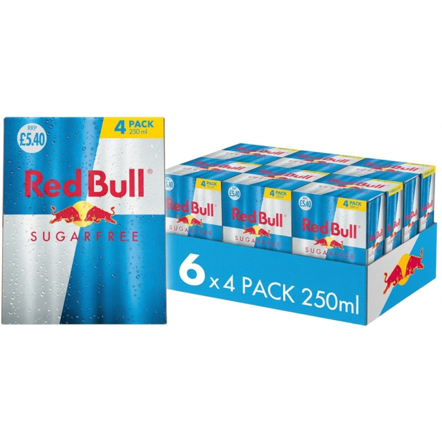 Red Bull Sugarfree Energy Drink 4 x 250ml multipack, wholesale case of 6 multipacks containing 24 cans.