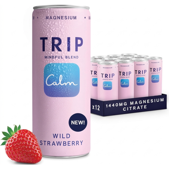 TRIP Mindful Wild Strawberry sparkling drink 250ml cans, wholesale case of 12.