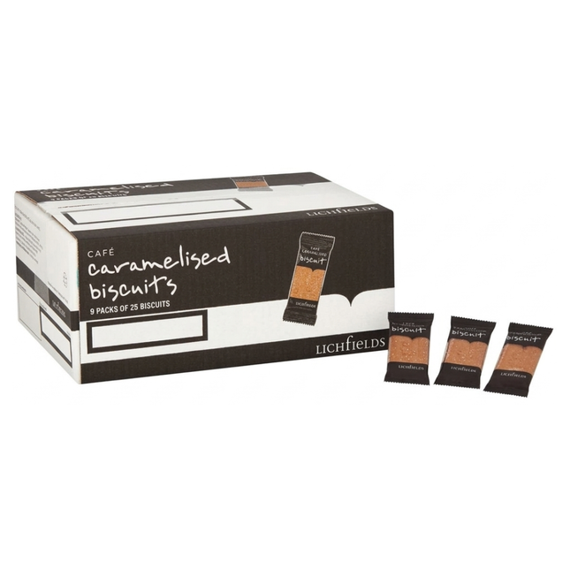 Lichfields Café Caramelised Biscuits 225 pack individually wrapped for cafés hotels offices and catering