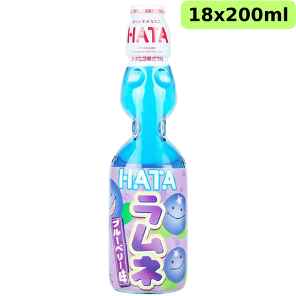 Hata Kosen Blueberry Ramune Japanese carbonated blueberry soft drink in a wholesale case of 18 x 200ml bottles