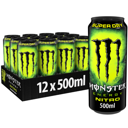 Monster Energy Nitro Super Dry nitrogenated energy drink wholesale case containing 12 x 500ml cans.