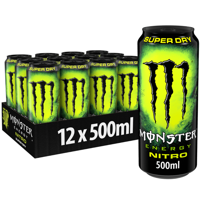 Monster Energy Nitro Super Dry nitrogenated energy drink wholesale case containing 12 x 500ml cans.