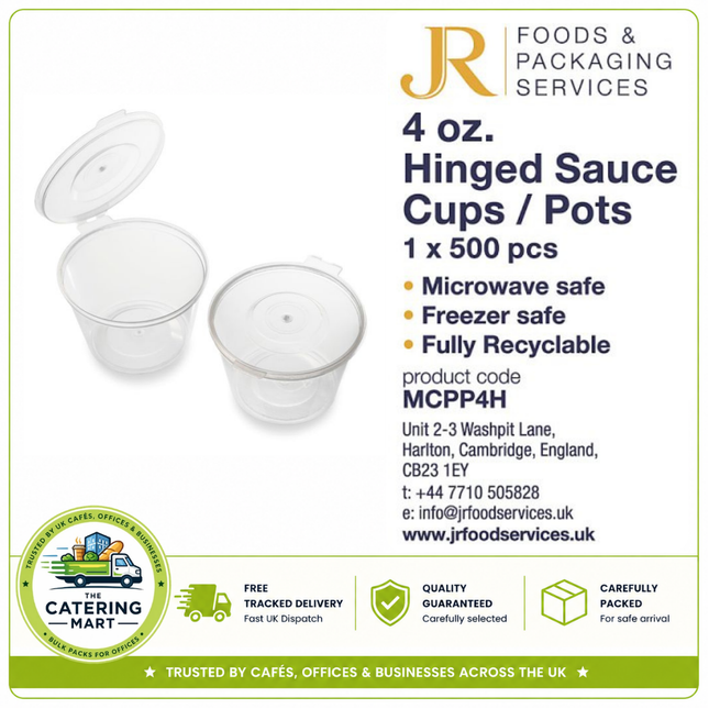 4oz Hinged Sauce Cups and Pots 500pcs wholesale pack with attached lids