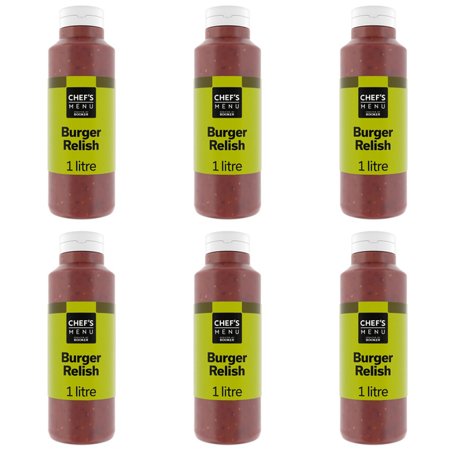 Chef's Menu Burger Relish wholesale case containing 6 x 1 litre catering bottles