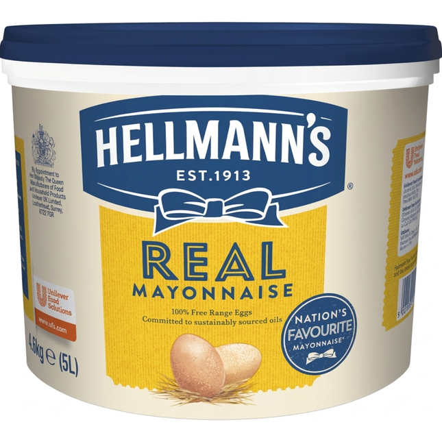 Hellmann's Real Mayonnaise 5 litre catering container for wholesale foodservice and professional kitchens.