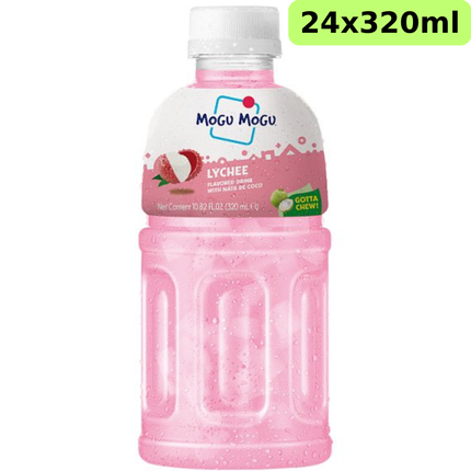 Mogu Mogu Lychee Flavoured Drink with Nata de Coco wholesale case containing 24 bottles of 320ml