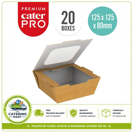 CaterPro Premium 20 kraft food boxes with windowed folded lids 900ml for wholesale takeaway food packaging