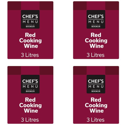 Chef's Menu Red Cooking Wine wholesale case containing 4 x 3L packs for sauces, gravies, marinades, stews, casseroles and professional kitchen cooking