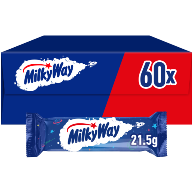 Milky Way Milk Chocolate Bars in a wholesale case of 60 individually wrapped 21.5g bars