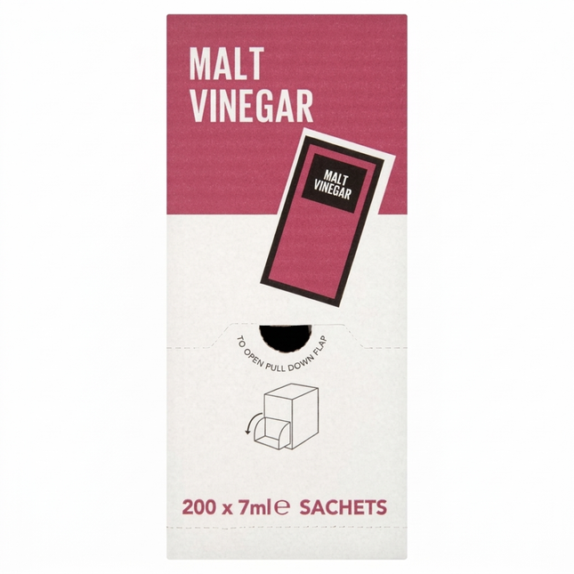 Malt Vinegar Sachets wholesale catering pack containing 200 individual 7ml portions.