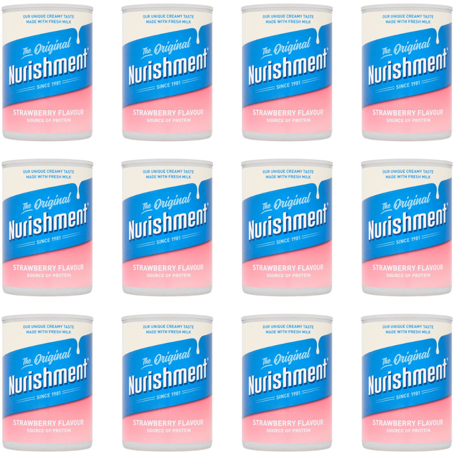 Nurishment The Original Strawberry Flavour milk drink wholesale case containing 12 x 400g cans.