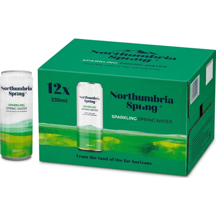 Northumbria Spring Sparkling Spring Water wholesale case containing 12 x 330ml cans.