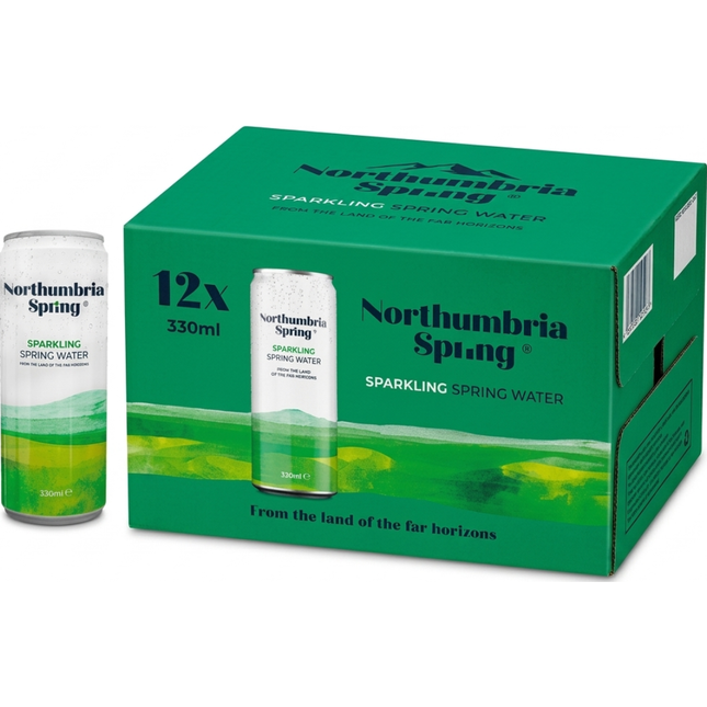Northumbria Spring Sparkling Spring Water wholesale case containing 12 x 330ml cans.