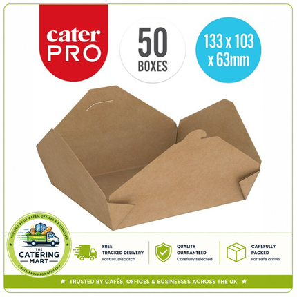 CaterPro 50 Kraft Food Boxes with Folded Lids 800ml 133 x 103 x 63mm wholesale pack