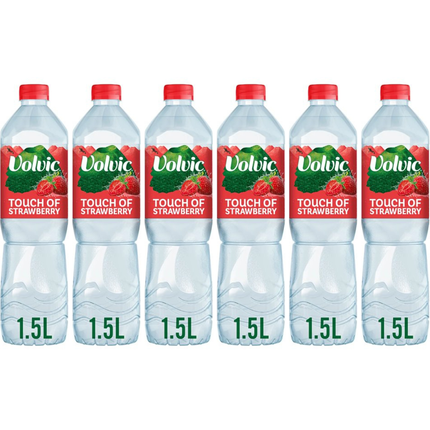 Volvic Touch of Fruit Strawberry still flavoured water, wholesale case of 6 x 1.5L bottles.