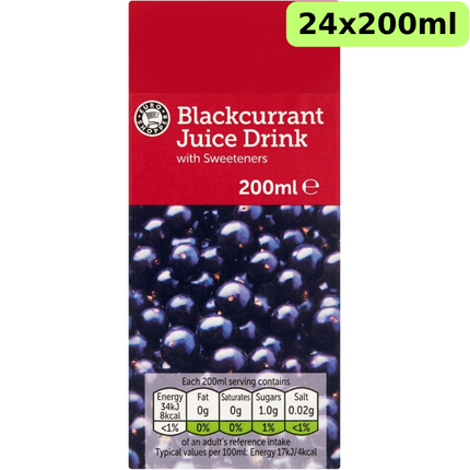 Euro Shopper Blackcurrant Juice Drink wholesale case containing 24 individual 200ml cartons.