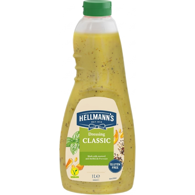 Hellmann's Classic Salad Dressing 1 litre bottle for salads, sandwiches and professional catering kitchens.