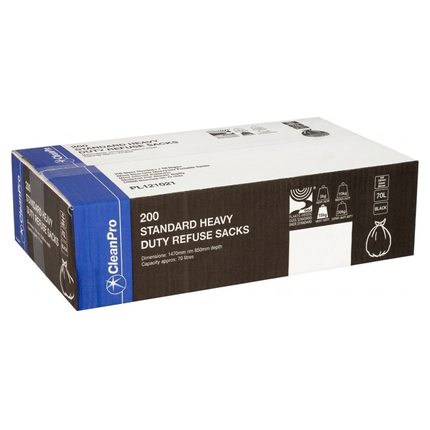CleanPro Heavy Duty Black Refuse Sacks 200pcs for commercial waste disposal