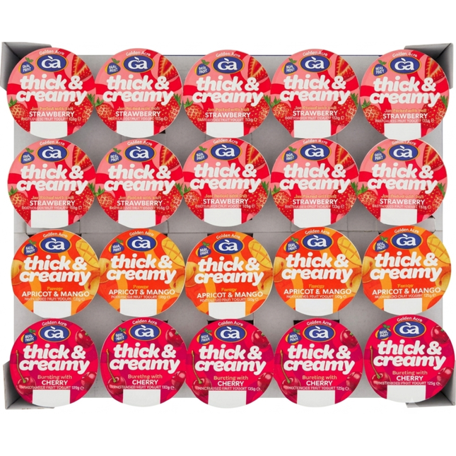 Golden Acre Thick & Creamy Pasteurised Fruit Yogurt wholesale case containing 20 x 125g yoghurt pots