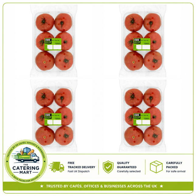 Farm Fresh Beef Tomatoes wholesale case containing 4 packs of 6 fresh beef tomatoes, 24 tomatoes total