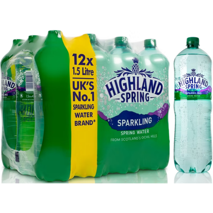Highland Spring Sparkling Spring Water 1.5L plastic bottles, wholesale case of 12