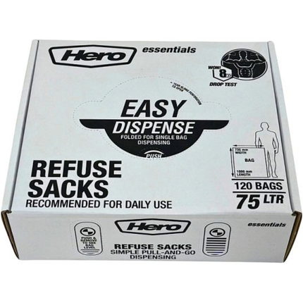 Hero Essentials 120 Easy Dispense Refuse Sacks 75L bulk wholesale pack
