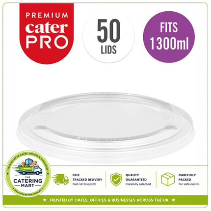 CaterPro 50 clear plastic PET lids for 1300ml street food bowls